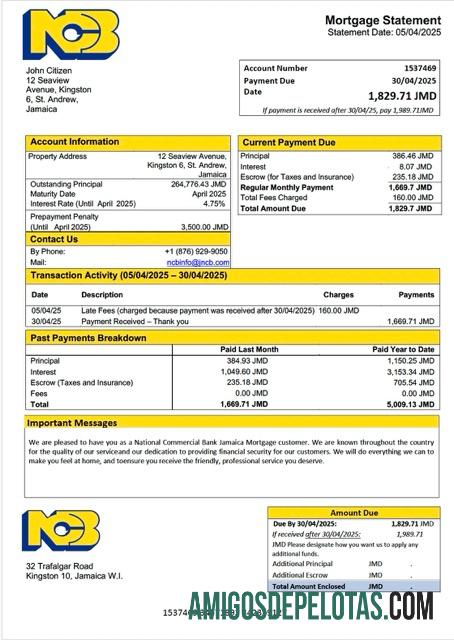 realista Modelo Word e PDF de declaração de hipoteca do Jamaica National Commercial Bank Jamaica Limited (NCB)